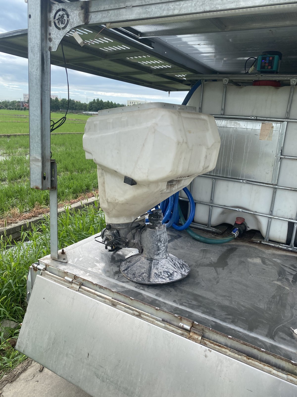 The fertilizer spray bay on an agricultural drone